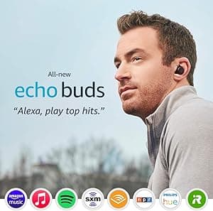 Echo Buds (2nd Gen) | Wireless earbuds with active noise cancellation and Alexa | Wireless charging case | Black